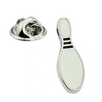 Image of Rhodium Plated Ten Pin Bowling Skittles Pins Lapel Badge AJTP197