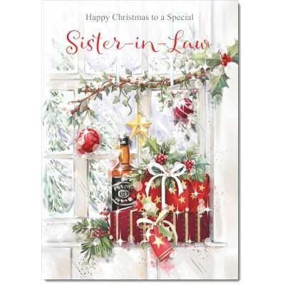 Image of doodlecards Sister in Law Christmas Card Wine and Parcels Medium Size for with Plain Envelope