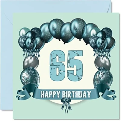 Image of Fun 65th Birthday Cards for Men Balloons Happy Card Dad Auntie Uncle Nanny Cousin Grandad Gran Mum Grandma, 145mm x Greeting Cards,