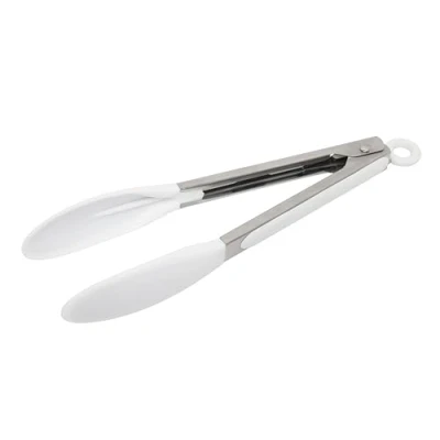 Image of Wiltshire Silicone Kitchen Tongs 23cm, Cooking &amp; Serving, Salad Tongs, Heat Resistant Utensil, Non Stick, Scratch, Locking Mechanism, Stainless Steel Slip Handle, 23x7x4cm, White Silver