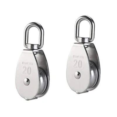 Image of IMAGINE M20 single silver Pulleiys block 304 stainless steel wheel wirerope traction trolley crane swivel hook loading pulley 75kg