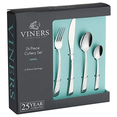 Image of Viners Angel Cutlery Set Elegant Mirror Polished Flatware Gift Box with 25 Year Guarantee, 24 Piece