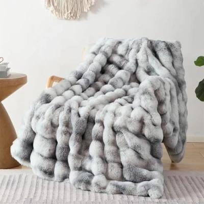 Image of LINGKY Soft Warm Rabbit Plush Fleece Throw Blanket Thick 1000 GSM Throws for Sofas Large Fluffy Bed Couch Travel Kids Decor, Tie Dye Grey, 160x200cm