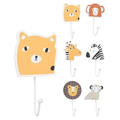 Image of Kids Animal Coat Hook Children&#039;s Wall Hooks Childs Bedroom Wooden Peg Safari Accessories Heads Design Varies One Supplied