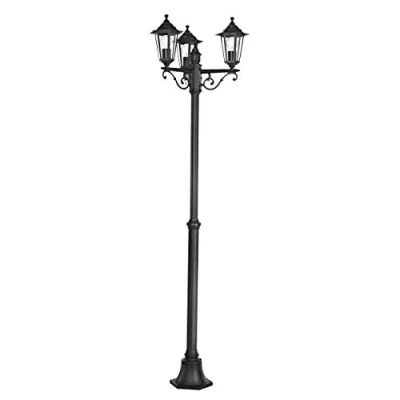 Image of EGLO Laterna 4 Lamppost, 3 Flame Victorian Style Outdoor Lantern, Black Cast Aluminium and Glass Garden Driveway Lighting, E27 Socket, IP44