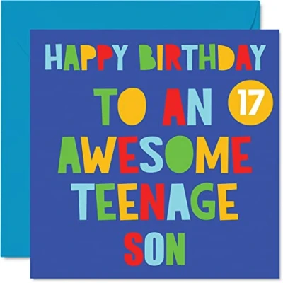 Image of Fun 17th Birthday Cards for Son Awesome Teenage 17 Happy Card from Mum or Dad, Gifts, 145mm x Seventeen Seventeenth Bday Greeting Gift