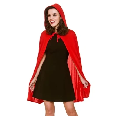 Image of Wicked Costumes Adult Womens Red Short Hooded Cape (One Size) 84cm Length