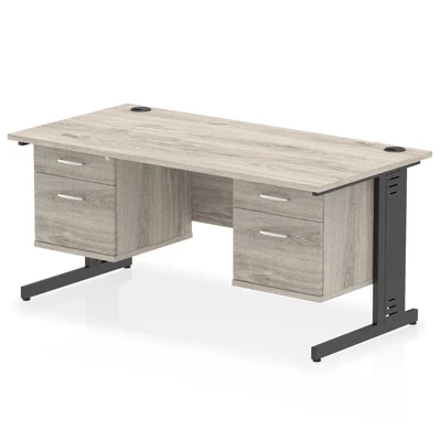 Image of Impulse 1600x800 Desk Grey Oak/Black Cable Managed 2x2 Dr Fixed Peds