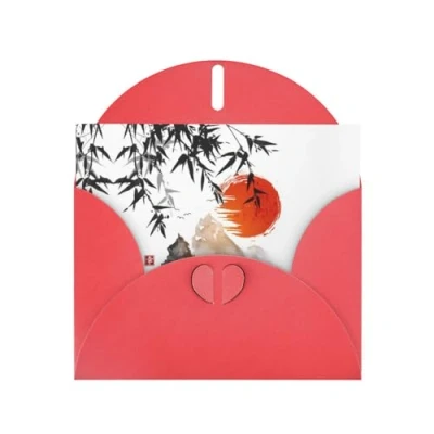 Image of Japanese Bamboo Sun Pearl Paper Holiday Greeting Card (Horizontal) Thank You Invitation Blank