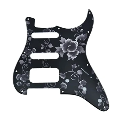 Image of Dopro 11 Hole Strat HSS Guitar Pickguard 2 Screw Humbucking Pickup Mount for American FD Stratocaster Flower Pattern