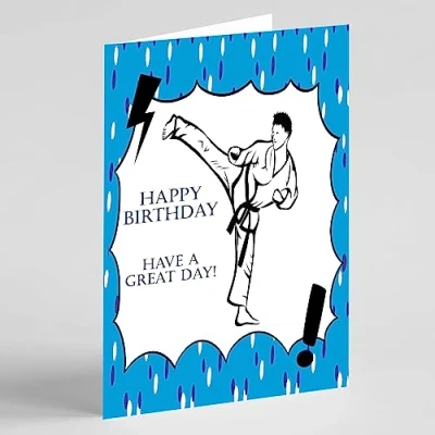 Image of Beebooh cards male doing karate kick birthday card
