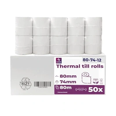Image of Thermal Rolls 80 mm x 74 12 Cash Register Receipt for with Printer Paper BPA Free (50 Rolls)