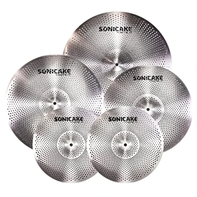 Image of SONICAKE Low Volume Cymbal Pack Quiet Set 14&quot; Hi Hat+16&quot; Crash+18&quot; Crash+20&quot; Ride Practice of 5pcs Silver