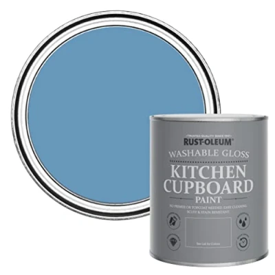Image of Rust Oleum Blue Kitchen Cupboard Paint in Gloss Finish Cornflower 750ml