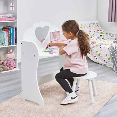 Image of Liberty House Toys White Wooden Dressing Table &amp; Stool Set, Wood, 81.5cm H x 62.5cm W 34cm D