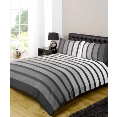 Image of Soho Black Stripe Duvet Cover Quilt Bedding Set, White Grey, 2 pcs, Single by Rapport