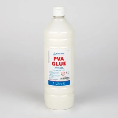 Image of Baker Ross FN137 Extra Strong PVA Glue Medium 1 Litre, for Schools, Teaching Supplies, Multipurpose Wood, Paper Card
