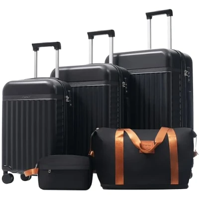 Image of Merax Flieks Luggage Sets TSA 3 Piece Expandable Spinner Suitcase Lightweight 20 24 28 inch, A Black (20/24/28) Hardside