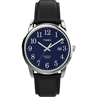 Image of Timex Men&#039;s Easy Reader 38mm Quartz Leather Strap, Black, 20 Casual Watch (Model: TW2V266009J)