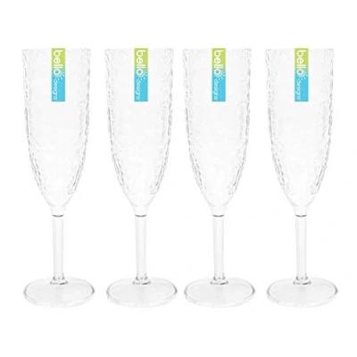 Image of Set of Bello Dimple Effect Plastic 200ml Champagne Sparkling Wine Flute Glass (6)