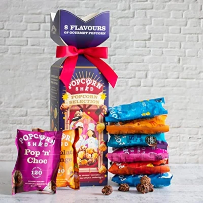 Image of Popcorn Shed Christmas Cracker Gift Salted Caramel, Strawberries &amp; Cream, White Chocolate, Cookies Butterscotch, Chocolate Pecan Pie Orange Snacks for Foodies