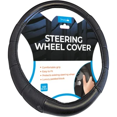 Image of Simply SWC129 Van Steering Wheel Cover, Large 39 41cm, Size Universal Fit, Non Slip Waterproof Breathable and Durable Genuine Leather Material, Black