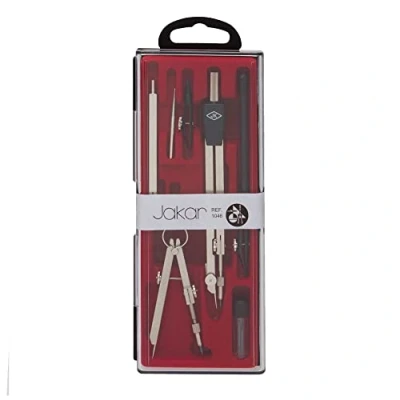 Image of JAKAR STUDENT DRAWING SET self centring geared head compass, divider attachment