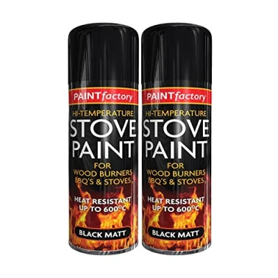Image of Classic Signature: 2 x Black High Temperature Spray Paint 400ml, Stove Up To 600C, Engine Exhaust Adhesion, Heat Resistant Wood Burners, BBQ Grill