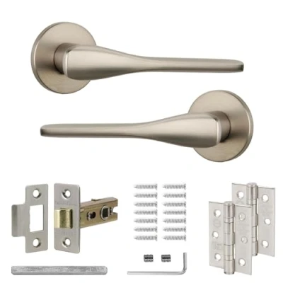 Image of Decoranddecor Satin Nickel Door Handles Internal Aluminium Handle Sets Silver for Interior Doors &amp; Fire Rated Tubular Mortice Latch and Hinge Verita Range