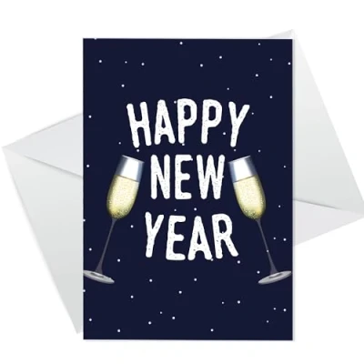 Image of RED OCEAN Happy New Year Card For Friends Family, Years Men Women, Eve Celebration Card, Greetings Colleagues Neighbours