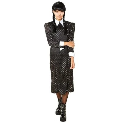 Image of Rubie&#039;s 1000507L000 Tv Show Wednesday Costume Dress Addams Adult Fancy, Women, Black, UK 16 18