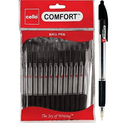 Image of Cello Ballpoint Pens Black Extra Comfort Grip Ball Medium Point Biros Retractable (1.0mm) Pen, Pack of 24 ideal for Office School and Home