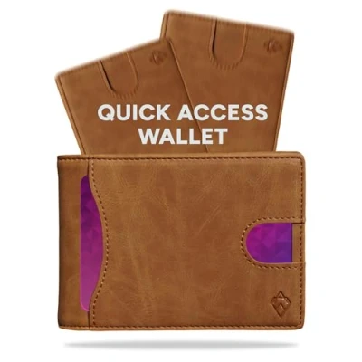 Image of AKIELO RFID Blocking Bifold Card Wallet with Pull Tab and Gift Box Stylish Mens Credit Holder Wallets for Men (Delta Tan Edition)