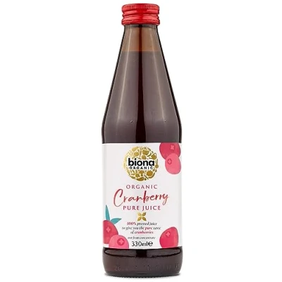 Image of Biona Organic Cranberry Juice 330 ml Pure, Pressed Fruit Freshly Harvested by Farmers Free from Preservatives, Sugar &amp; Sweetener Not Concentrate