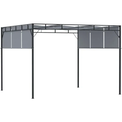 Image of Outsunny 3 X (M) Steel Pergola Gazebo Garden Shelter w/Retractable Canopy, Dark Grey