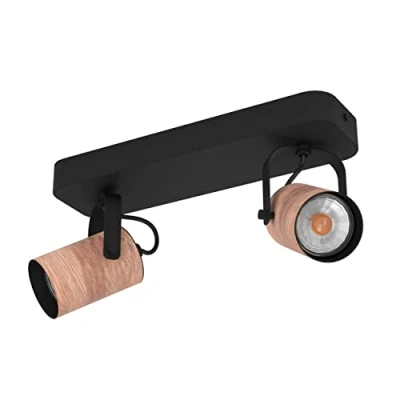 Image of EGLO Cayuca downlight, black/wood decor, 2 bulb