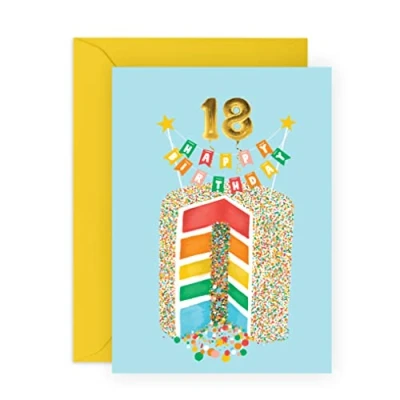 Image of Central 23 18th Birthday Card Rainbow Cake Daughter Happy Eighteenth For Her Presents Granddaughter Age 18 Comes With Fun Stickers Made In UK