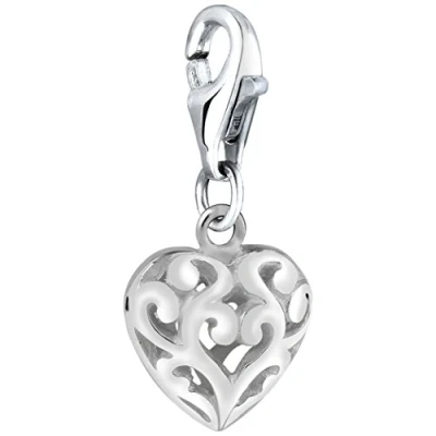 Image of Nenalina 713016 000 Filigree Heart Charm Pendant in 925 Sterling Silver, Fits All Common Jewellery