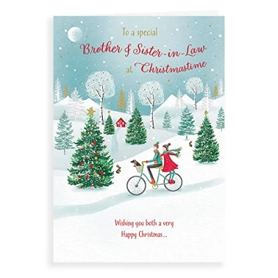 Image of Piccadilly Greetings Modern Christmas Card Brother &amp; Sister in Law 9 x 6 inches