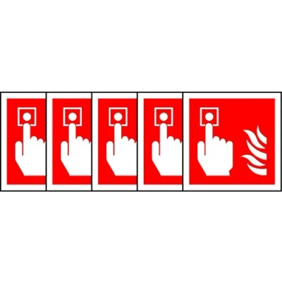 Image of ISO Safety label Sign International Fire alarm call point Symbol Self adhesive sticker 100mm x (PACK OF 5 STICKERS)