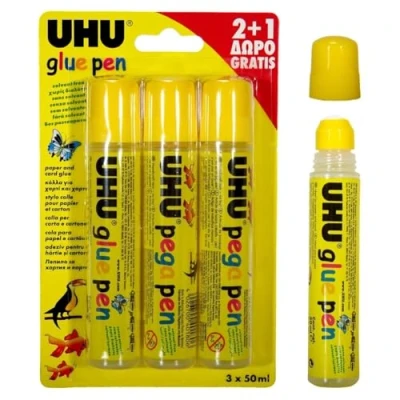 Image of 3 x UHU Glue Pen Children&#039;s Art and Craft for Paper &amp; Card 0653 50ml