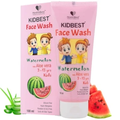 Image of HealthBest Kidbest Face wash for Kids Normal Skin, Sensitive Skin &amp; Dry Tear, Paraben, SLS free Watermelon Flavor 100ml