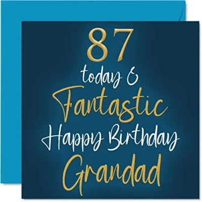 Image of Fantastic 87th Birthday Cards for Grandad 87 Today &amp; Happy Card from Grandson Granddaughter, Gifts, 145mm x Greeting