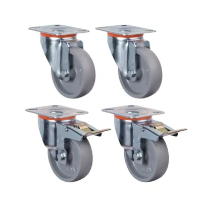 Image of Premium Affordable Heavy Duty Steel Swivel/Swivel Directional Braked Castors, Grey Cast Iron Wheels, 80mm Diameter, 120kg Load Capacity Per Castor, Set of 4 Long Lasting Materials UK Seller