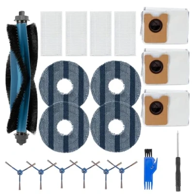 Image of 20PCS Replacement Kits for Eufy omni C20 Vacuum Cleaner, 1 Main Brush, 4 HEPA Filters, 6 Side Brushes, Mop Cloth Pads, 3 Dust Bags, Cleaning Tool, Screwdrivers