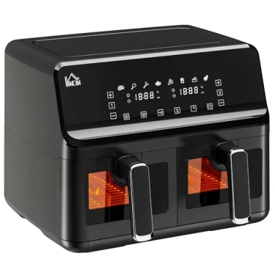 Image of HOMCOM 8L Dual Basket Air Fryer, 8 in 1 Fryer Oven with Digital Display, Visible, Timer, Preheat for Oil Free Low Fat Cooking, 2500W, Sync Finish, Sliver