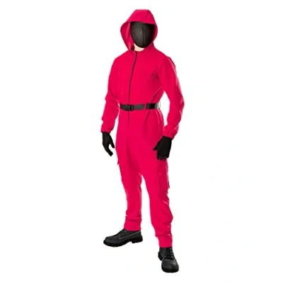 Image of Bristol Novelty 301595S000 Gamer Suit &amp; Mask Adult Fancy Dress, Men, Women, Red, Small