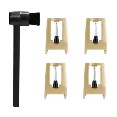 Image of Ficher Replacement Stylus Vinyl Record Player Needles Diamond Turntable with A Cleaning Brush Black&amp;Gold 4Piece
