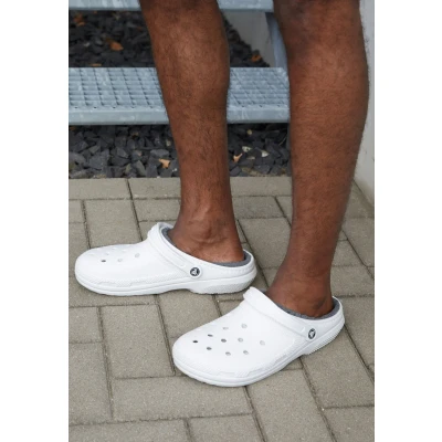 Image of Crocs Classic Lined Unisex Clogs, Size: M5W6, Navy/charcoal Synthetics