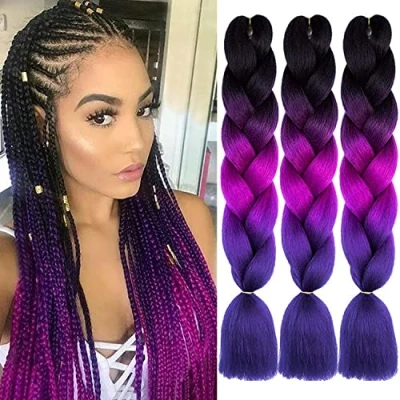 Image of ColorfulPanda 3pc/pack 24inch Synthetic Ombre Jumbo Braiding Hair Extension Heat Resistant African Box Braids Crochet Twist Braided hair(Black Purple Red Blue)